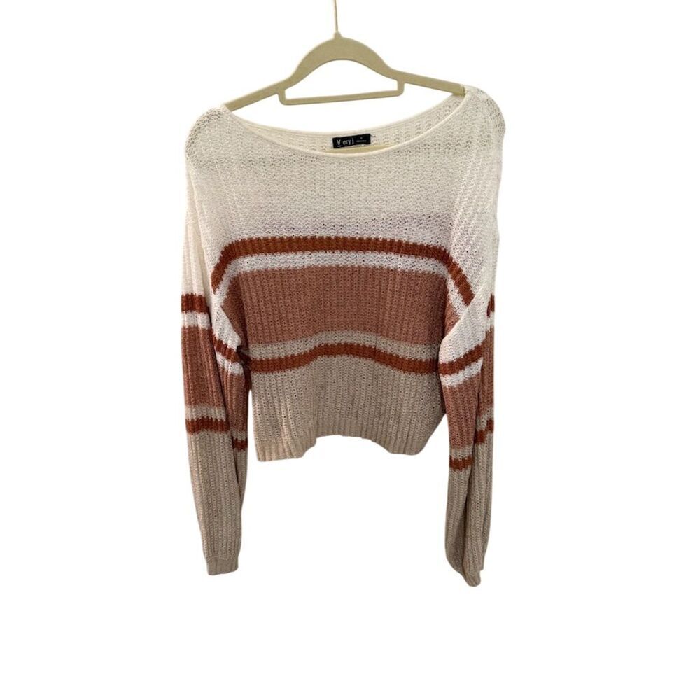 Striped sweater white, beige mauve